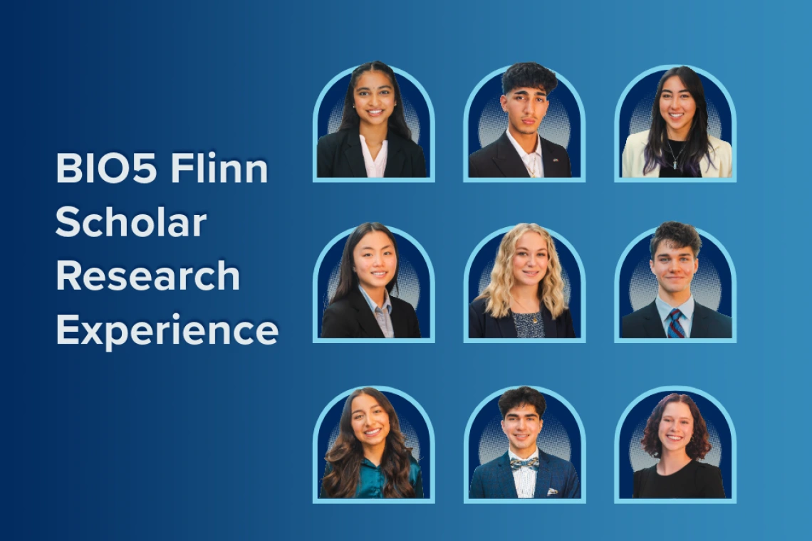 Headshots of nine people with the words "BIO5 Flinn Scholar Research Experience"